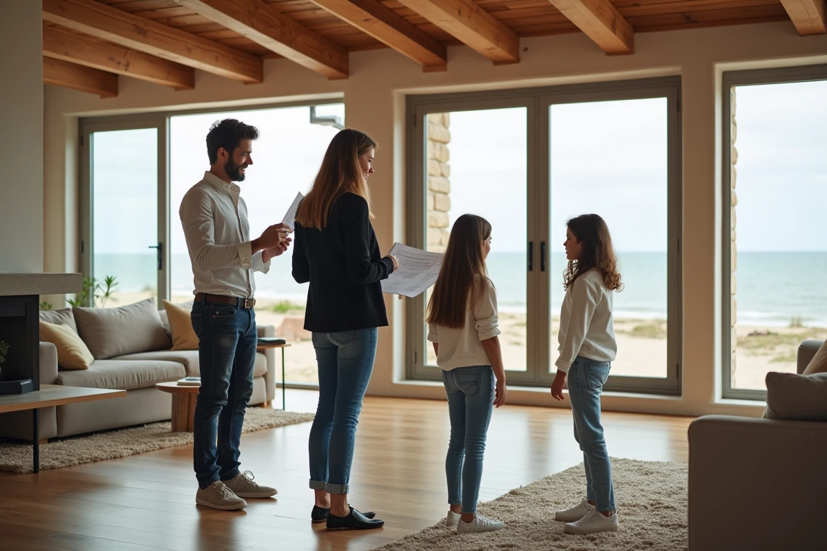 Agent immobilier avec famille dans maison normande rénovée