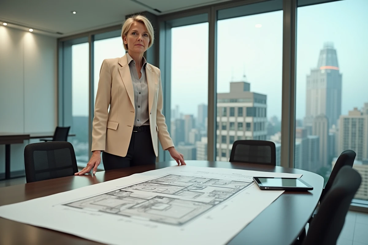 Femme agent immobilier avec plan de propriété
