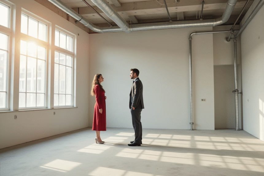 Couple élégant dans un appartement vide et lumineux