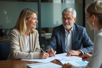 Couple d'adultes examinant un contrat de prêt immobilier