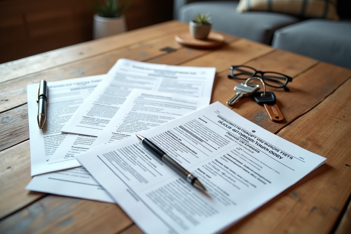 Documents administratifs nécessaires pour la vente d'un chalet en parc résidentiel de loisirs posés sur une table en bois