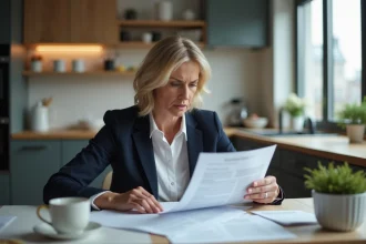 Femme concentrée examinant des factures de logement