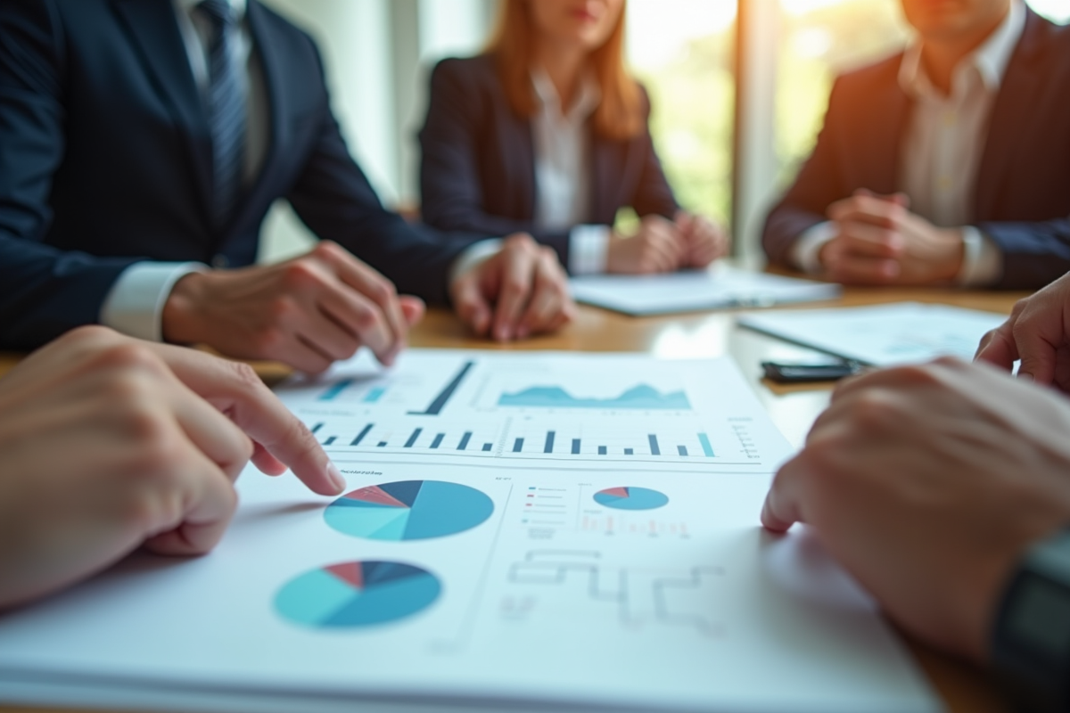 Gros plan sur un rapport avec graphiques et analyses en réunion