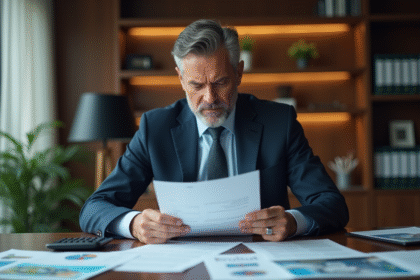 Homme d'affaires hésitant avec contrat dans un bureau moderne