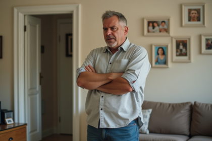 Homme d'âge moyen frustré dans un salon lumineux