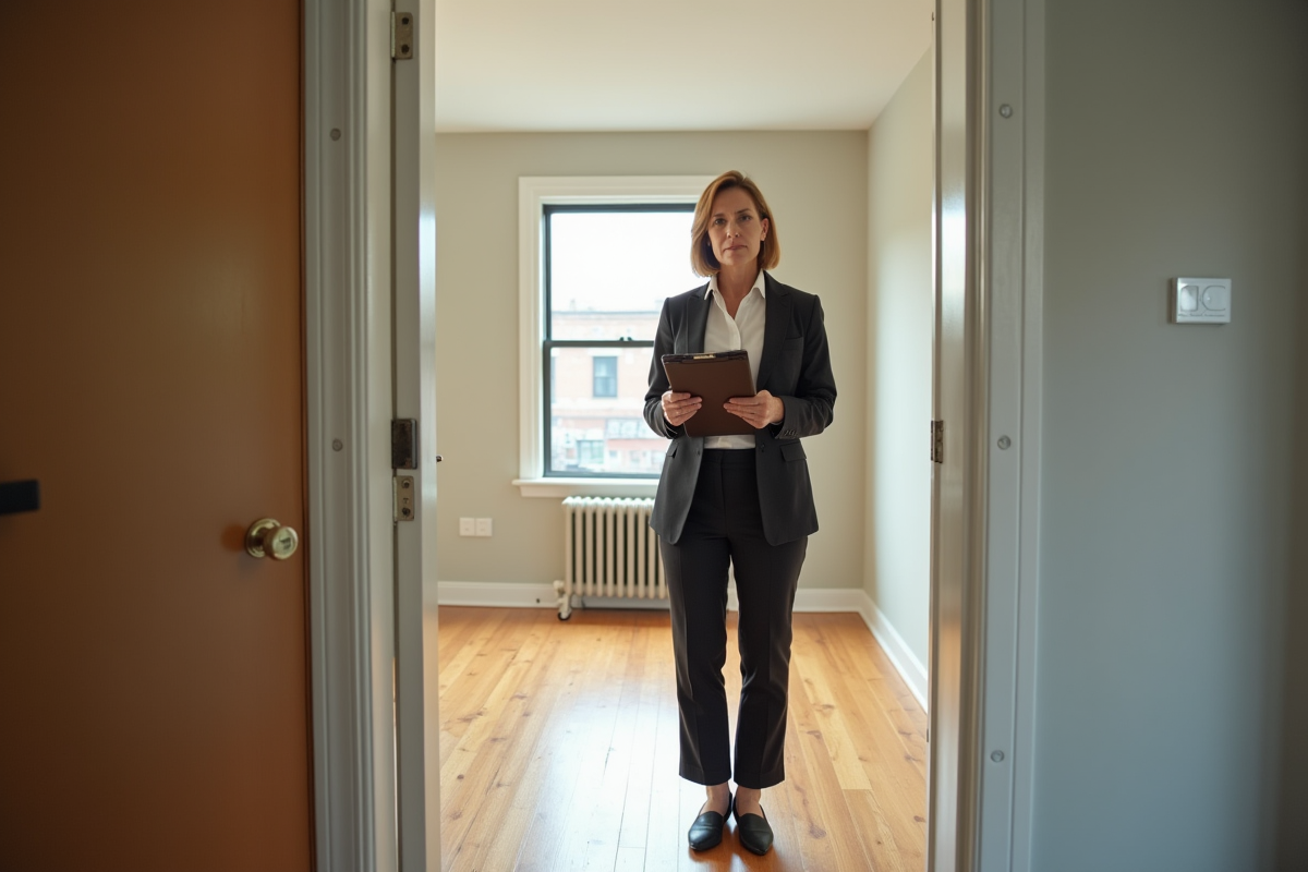 Femme propriétaire accueillante dans un appartement vide