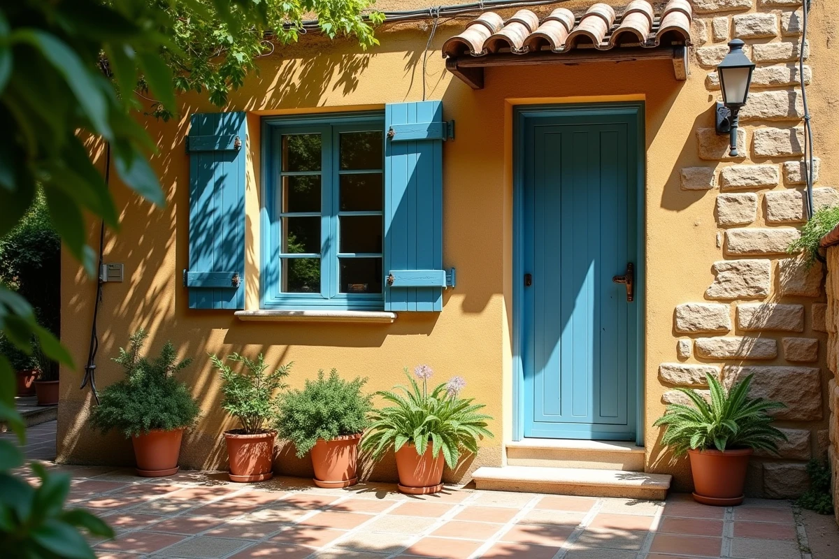 Extérieur d'une petite maison à louer en village catalan dans les Pyrénées-Orientales avec jardin clos