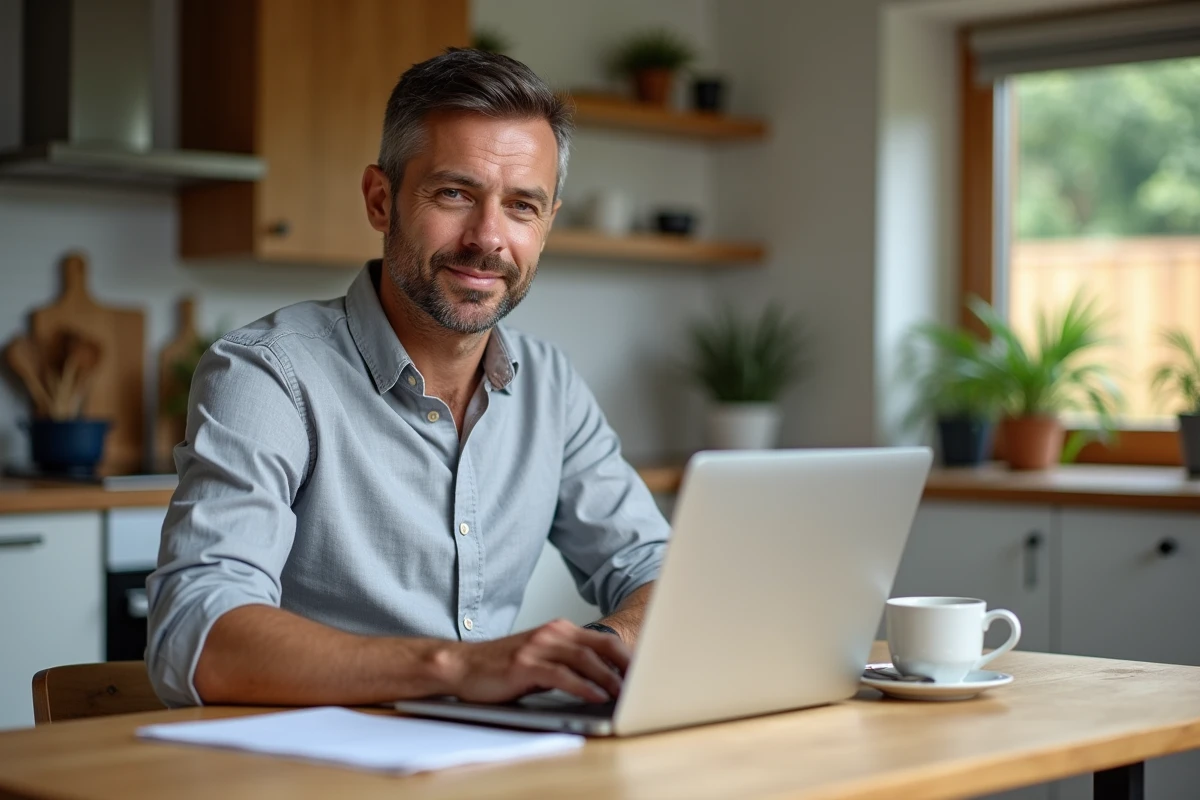 Nouveau mandataire SAFTI consultant le logiciel Omegasafti sur son ordinateur portable depuis son domicile