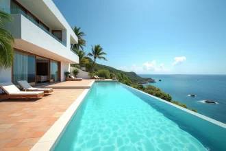Villa de luxe à Saint-Barthélemy avec piscine à débordement et vue sur la mer des Caraïbes