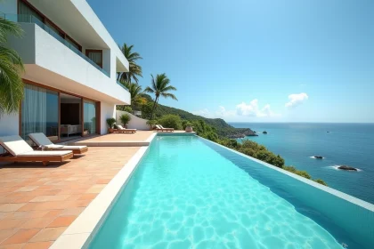 Villa de luxe à Saint-Barthélemy avec piscine à débordement et vue sur la mer des Caraïbes